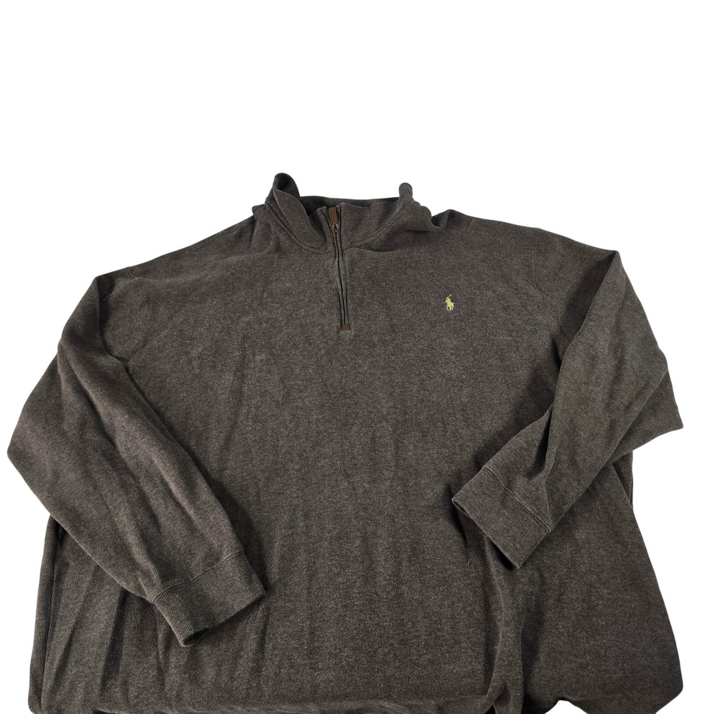 Polo Ralph Lauren Mens 4XB Brown Cotton Quarter Zip Pullover Sweater Big & Tall